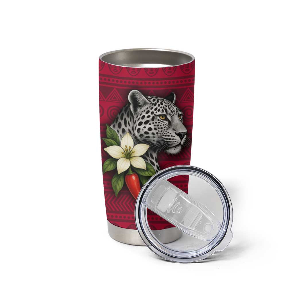 Liberia Tumbler Cup with Leopard Head, White Lily, and Red Chili Tribal Design - Wonder Print Shop