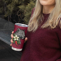 Liberia Tumbler Cup with Leopard Head, White Lily, and Red Chili Tribal Design - Wonder Print Shop
