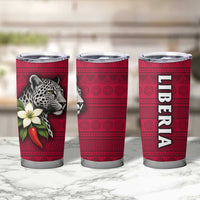 Liberia Tumbler Cup with Leopard Head, White Lily, and Red Chili Tribal Design - Wonder Print Shop