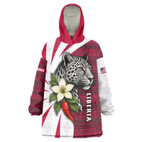 Liberia Wearable Blanket Hoodie with Leopard Head, White Lily, and Red Chili Tribal Design - Wonder Print Shop