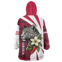 Liberia Wearable Blanket Hoodie with Leopard Head, White Lily, and Red Chili Tribal Design - Wonder Print Shop