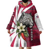 Liberia Wearable Blanket Hoodie with Leopard Head, White Lily, and Red Chili Tribal Design - Wonder Print Shop