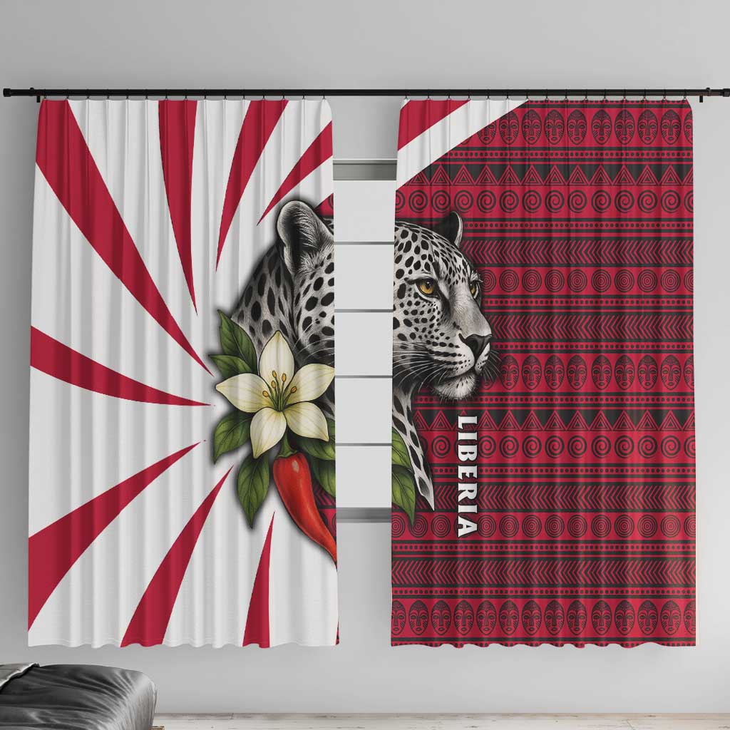 Liberia Window Curtain with Leopard Head, White Lily, and Red Chili Tribal Design - Wonder Print Shop