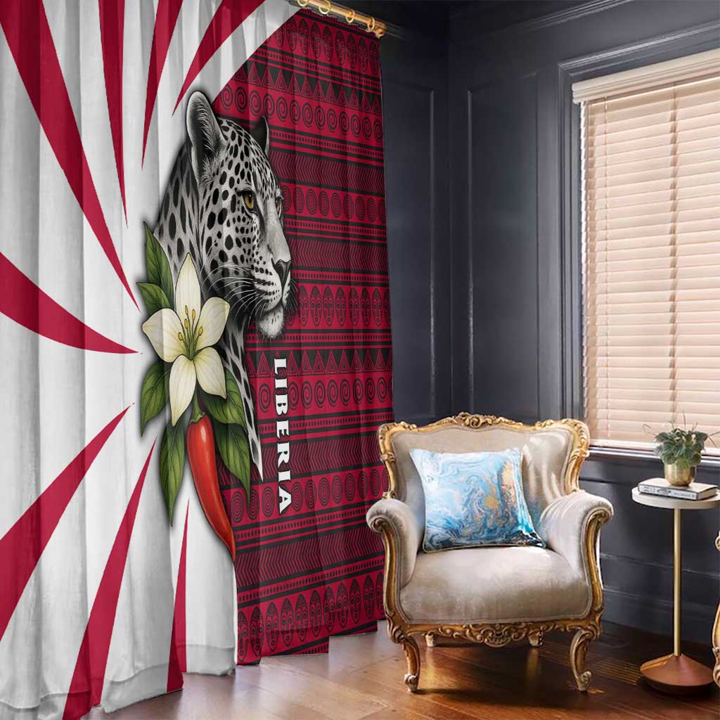 Liberia Window Curtain with Leopard Head, White Lily, and Red Chili Tribal Design - Wonder Print Shop