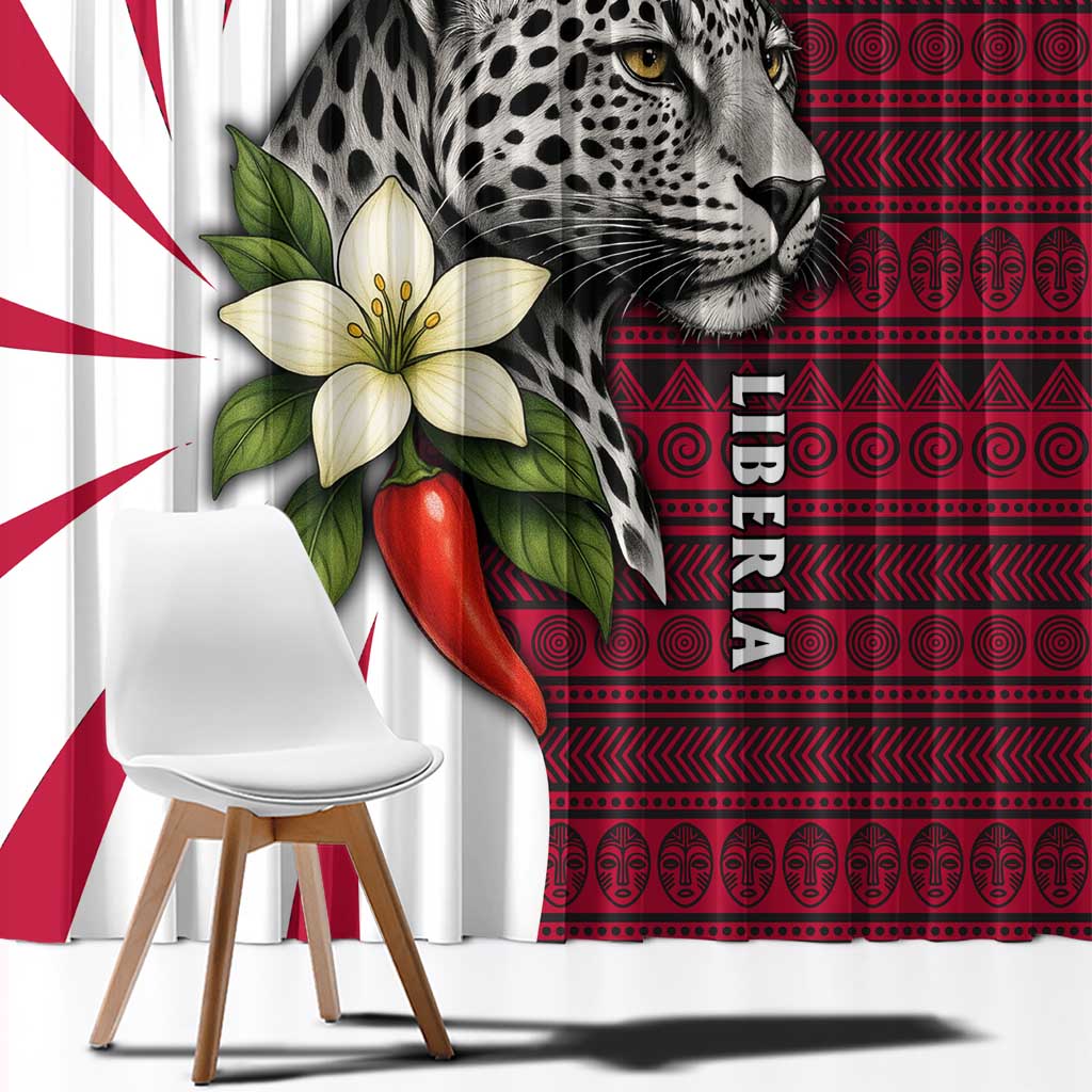 Liberia Window Curtain with Leopard Head, White Lily, and Red Chili Tribal Design - Wonder Print Shop