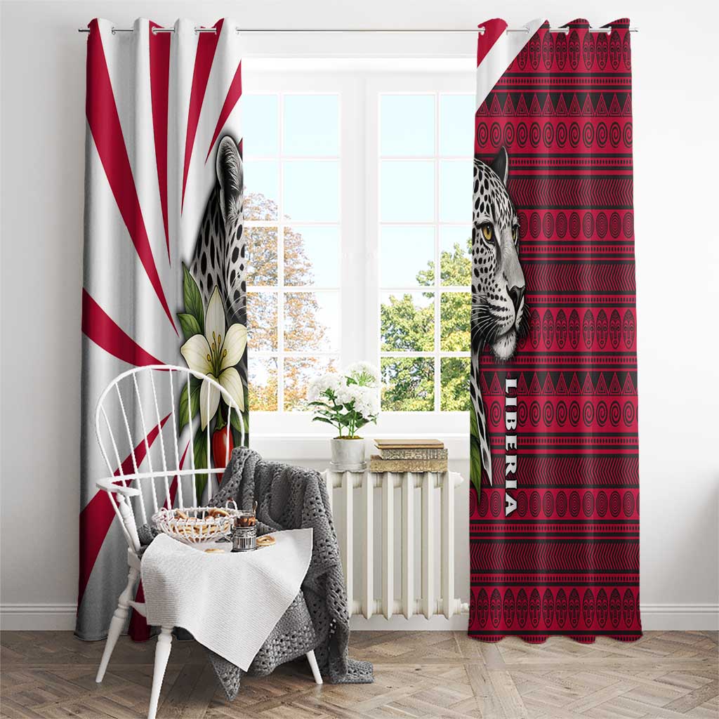 Liberia Window Curtain with Leopard Head, White Lily, and Red Chili Tribal Design - Wonder Print Shop