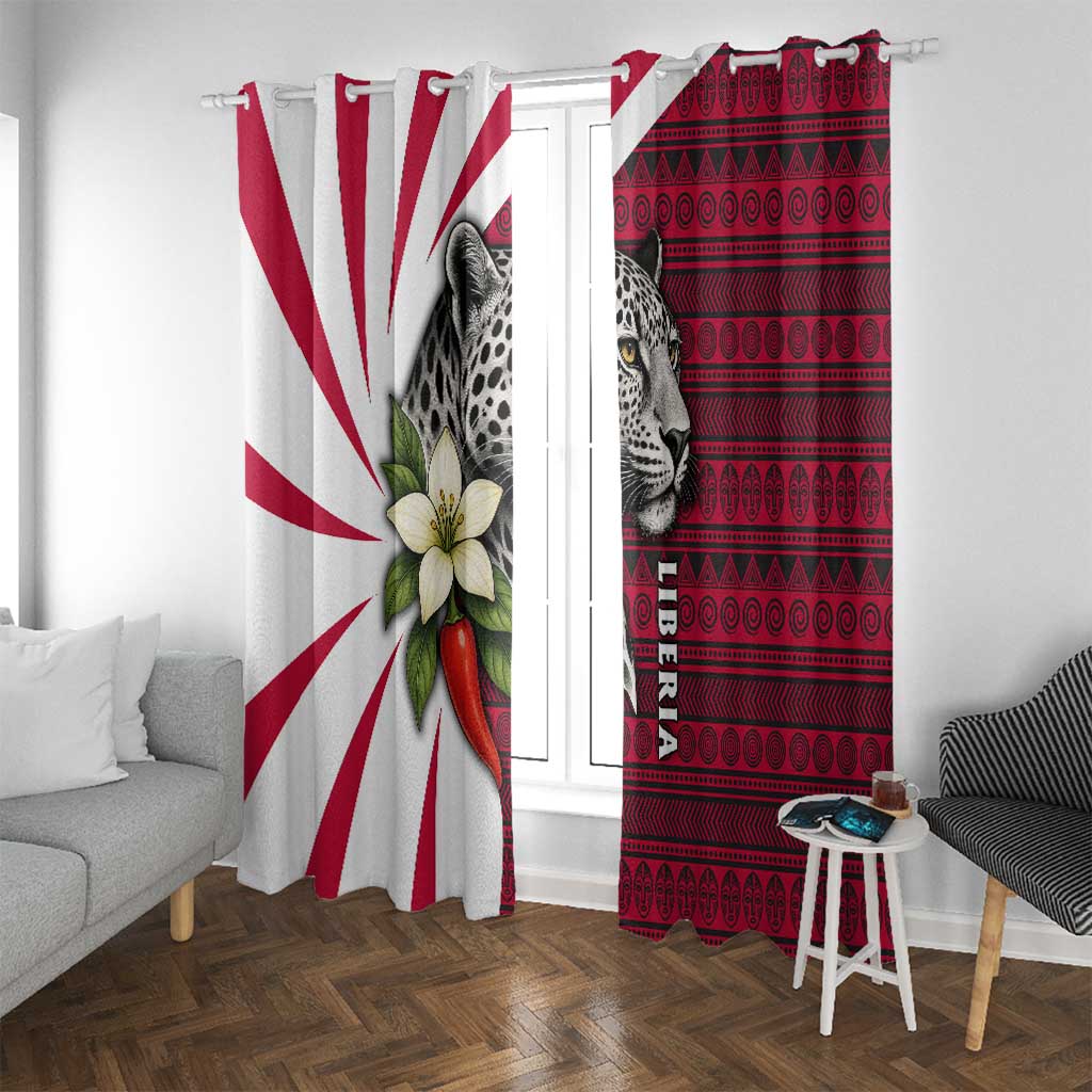 Liberia Window Curtain with Leopard Head, White Lily, and Red Chili Tribal Design - Wonder Print Shop