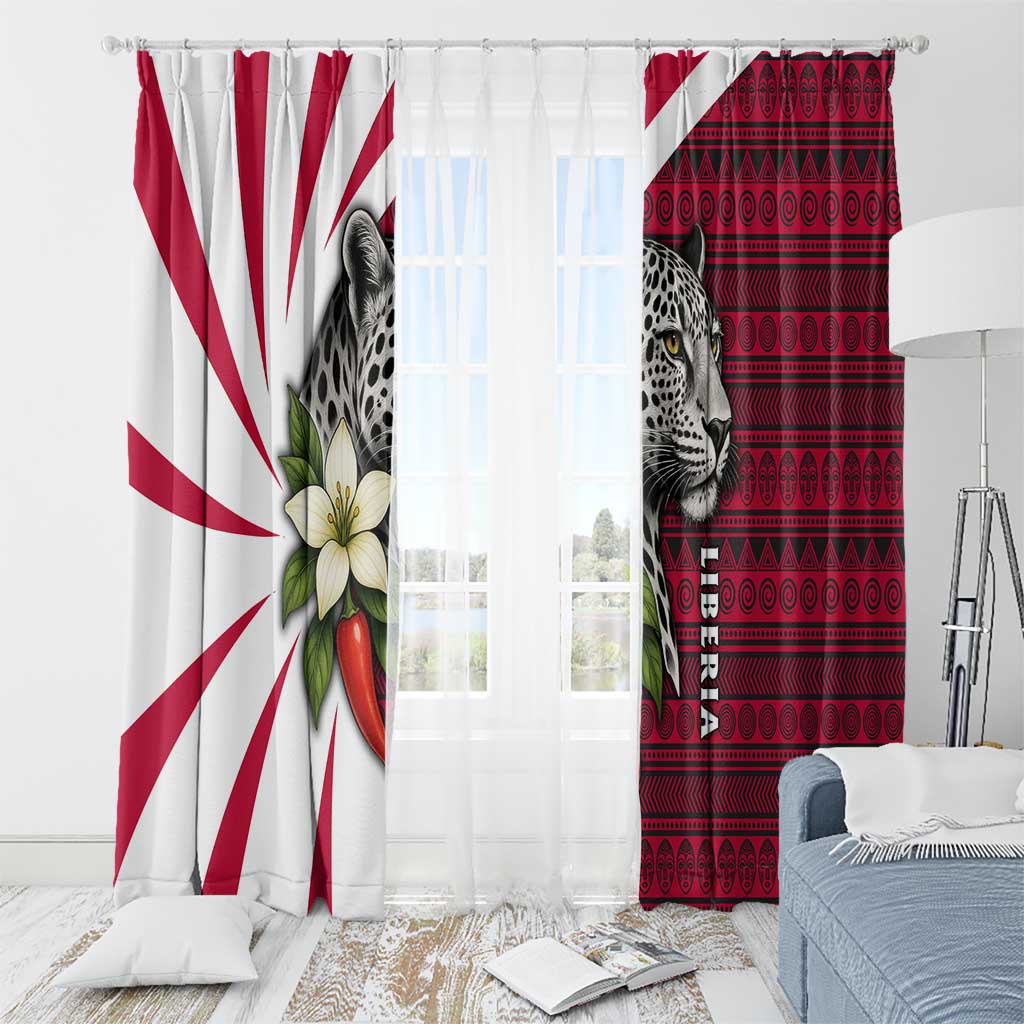 Liberia Window Curtain with Leopard Head, White Lily, and Red Chili Tribal Design - Wonder Print Shop