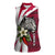 Liberia Women Sleeveless Polo Shirt with Leopard Head, White Lily, and Red Chili Tribal Design - Wonder Print Shop