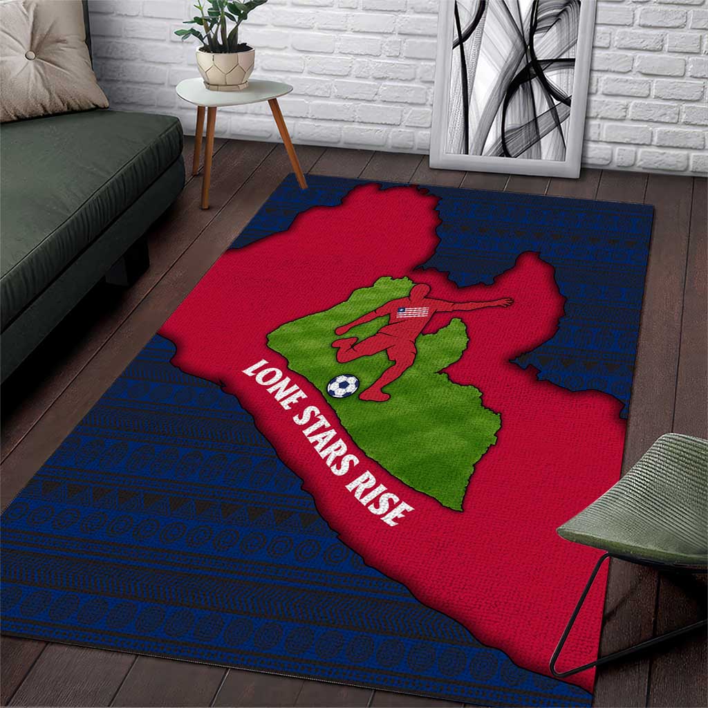 Liberia Lone Stars Rise Football Area Rug with Map Graphic and National Flag Design