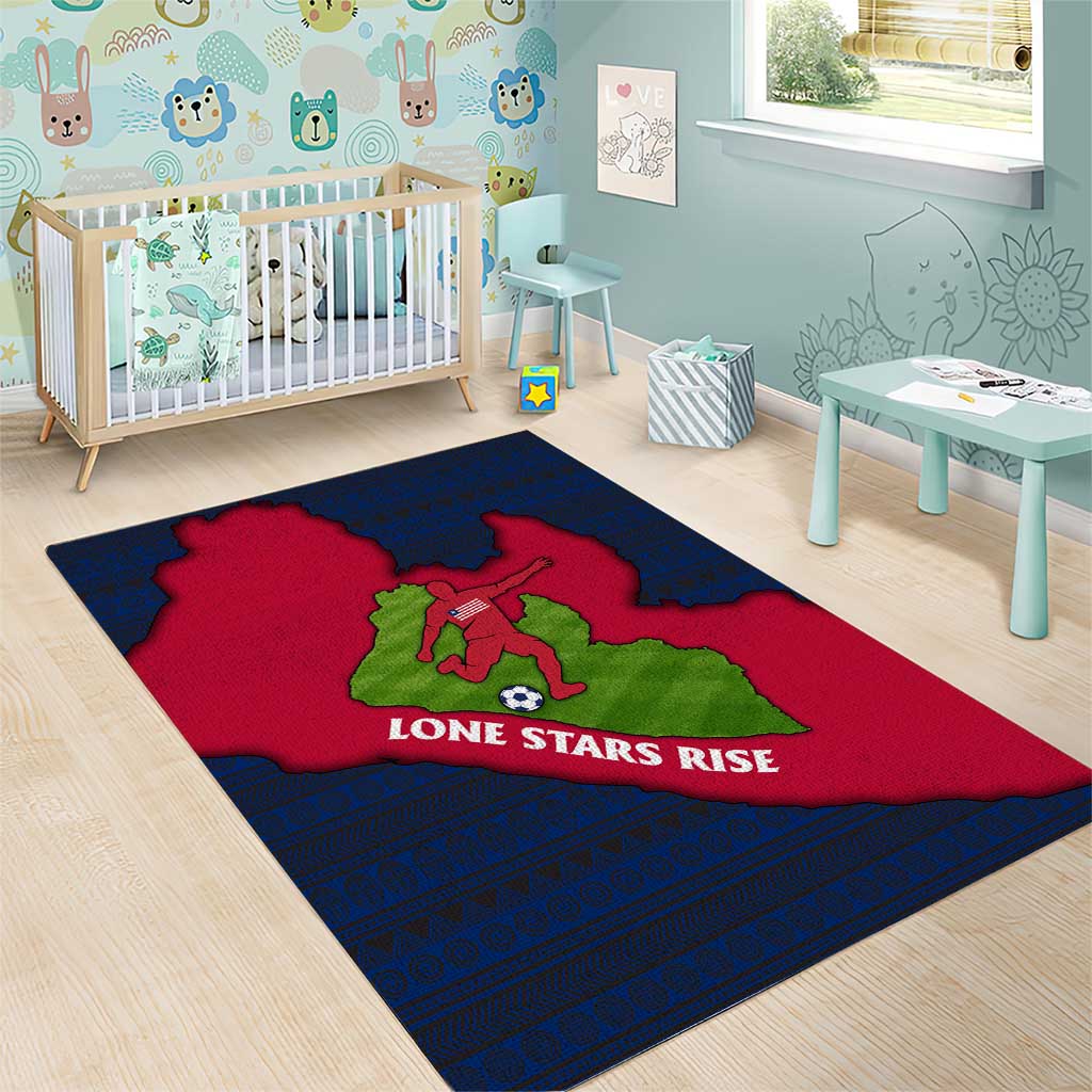 Liberia Lone Stars Rise Football Area Rug with Map Graphic and National Flag Design