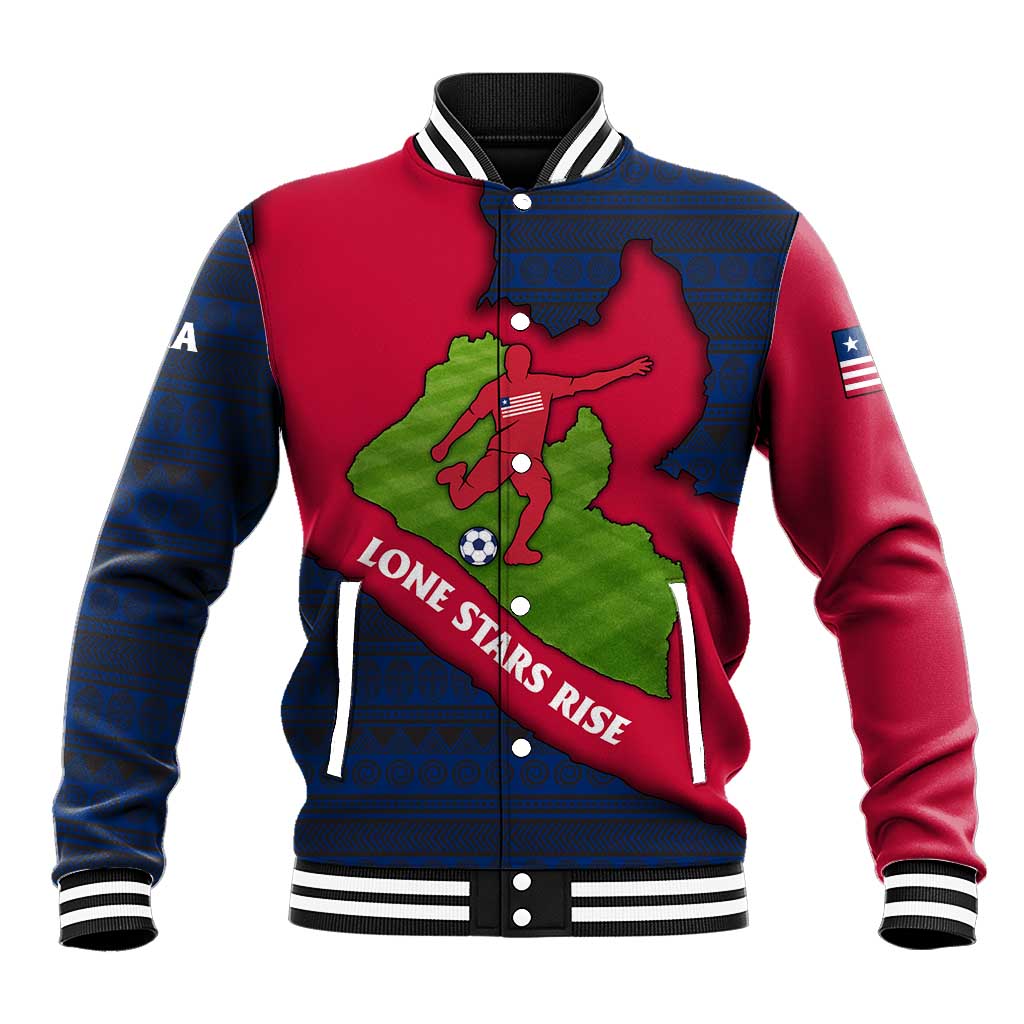 Liberia Lone Stars Rise Football Baseball Jacket with Map Graphic and National Flag Design