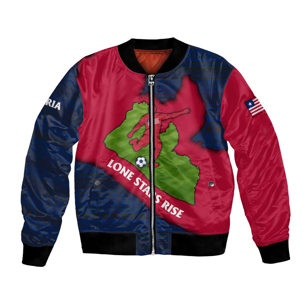 Liberia Lone Stars Rise Football Bomber Jacket with Map Graphic and National Flag Design