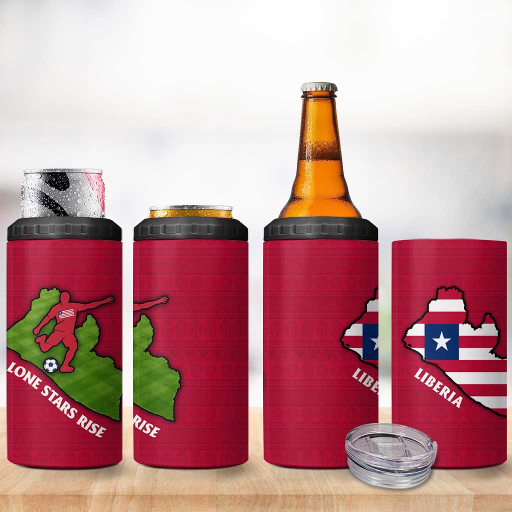 Liberia Lone Stars Rise Football 4 in 1 Can Cooler Tumbler with Map Graphic and National Flag Design