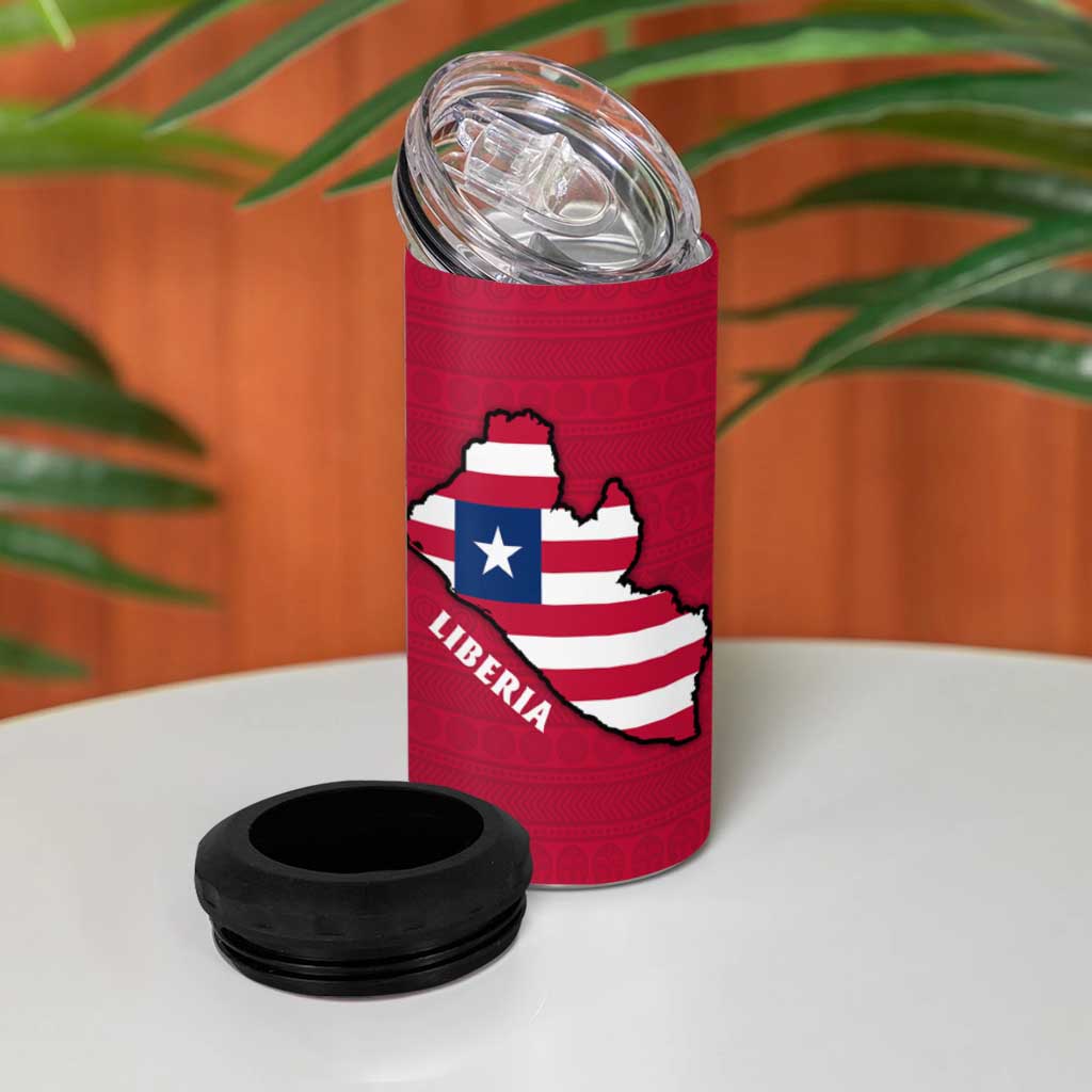 Liberia Lone Stars Rise Football 4 in 1 Can Cooler Tumbler with Map Graphic and National Flag Design
