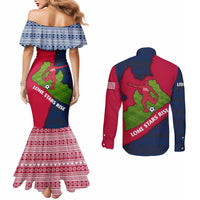 Liberia Lone Stars Rise Football Couples Matching Mermaid Dress and Long Sleeve Button Shirt with Map Graphic and National Flag Design
