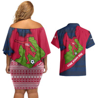 Liberia Lone Stars Rise Football Couples Matching Off Shoulder Short Dress and Hawaiian Shirt with Map Graphic and National Flag Design