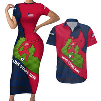 Liberia Lone Stars Rise Football Couples Matching Short Sleeve Bodycon Dress and Hawaiian Shirt with Map Graphic and National Flag Design