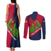 Liberia Lone Stars Rise Football Couples Matching Tank Maxi Dress and Long Sleeve Button Shirt with Map Graphic and National Flag Design