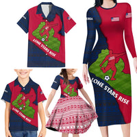 Liberia Lone Stars Rise Football Family Matching Long Sleeve Bodycon Dress and Hawaiian Shirt with Map Graphic and National Flag Design