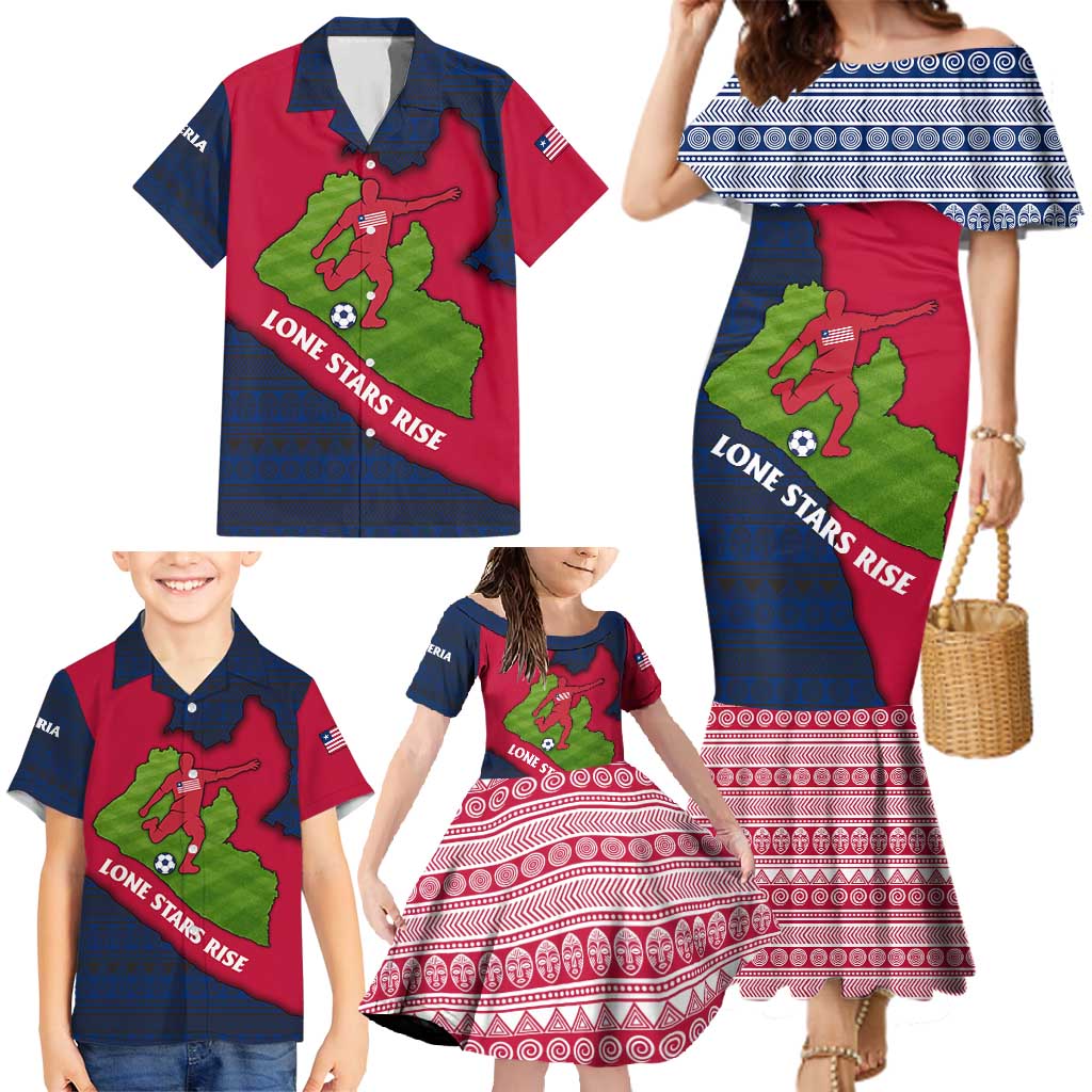 Liberia Lone Stars Rise Football Family Matching Mermaid Dress and Hawaiian Shirt with Map Graphic and National Flag Design
