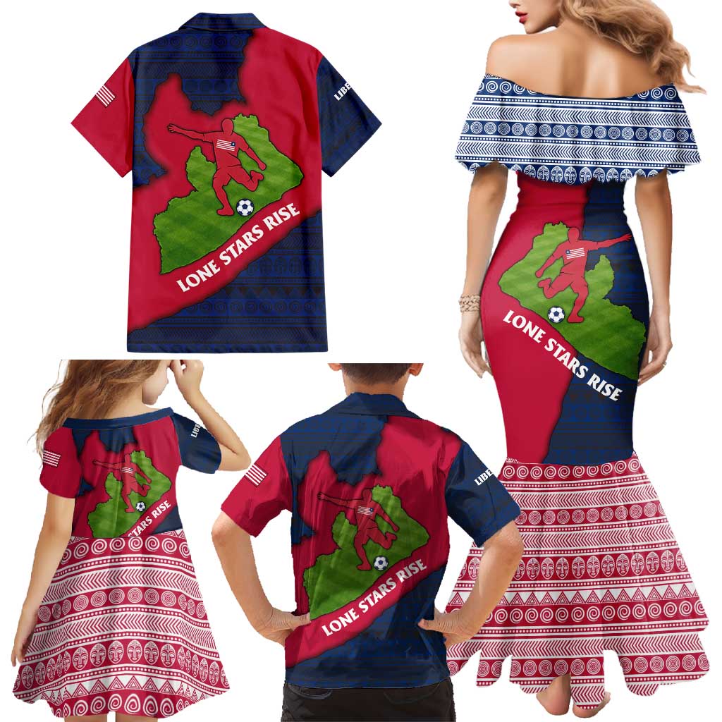 Liberia Lone Stars Rise Football Family Matching Mermaid Dress and Hawaiian Shirt with Map Graphic and National Flag Design