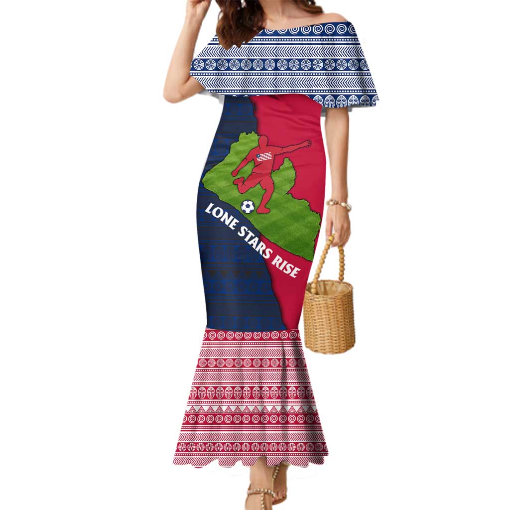 Liberia Lone Stars Rise Football Family Matching Mermaid Dress and Hawaiian Shirt with Map Graphic and National Flag Design