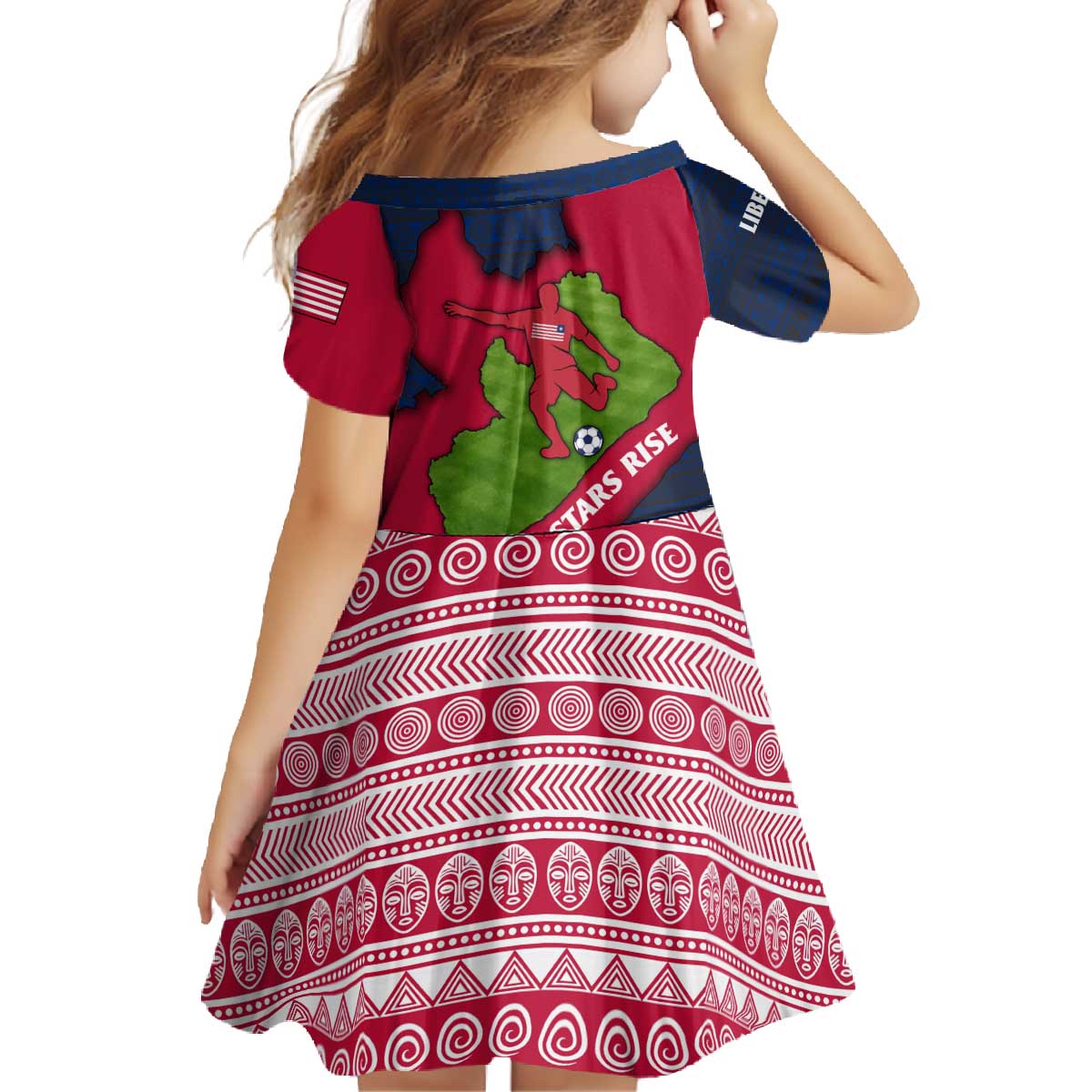 Liberia Lone Stars Rise Football Family Matching Off The Shoulder Long Sleeve Dress and Hawaiian Shirt with Map Graphic and National Flag Design
