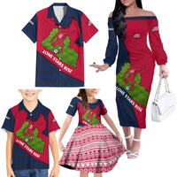 Liberia Lone Stars Rise Football Family Matching Off The Shoulder Long Sleeve Dress and Hawaiian Shirt with Map Graphic and National Flag Design