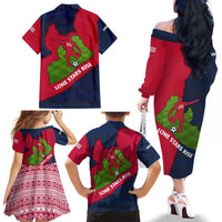 Liberia Lone Stars Rise Football Family Matching Off The Shoulder Long Sleeve Dress and Hawaiian Shirt with Map Graphic and National Flag Design