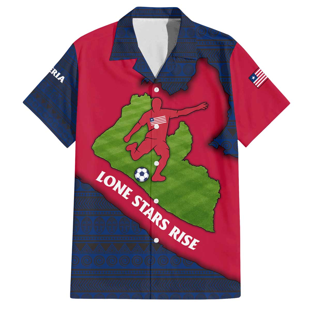 Liberia Lone Stars Rise Football Family Matching Off The Shoulder Long Sleeve Dress and Hawaiian Shirt with Map Graphic and National Flag Design
