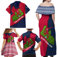 Liberia Lone Stars Rise Football Family Matching Off Shoulder Maxi Dress and Hawaiian Shirt with Map Graphic and National Flag Design