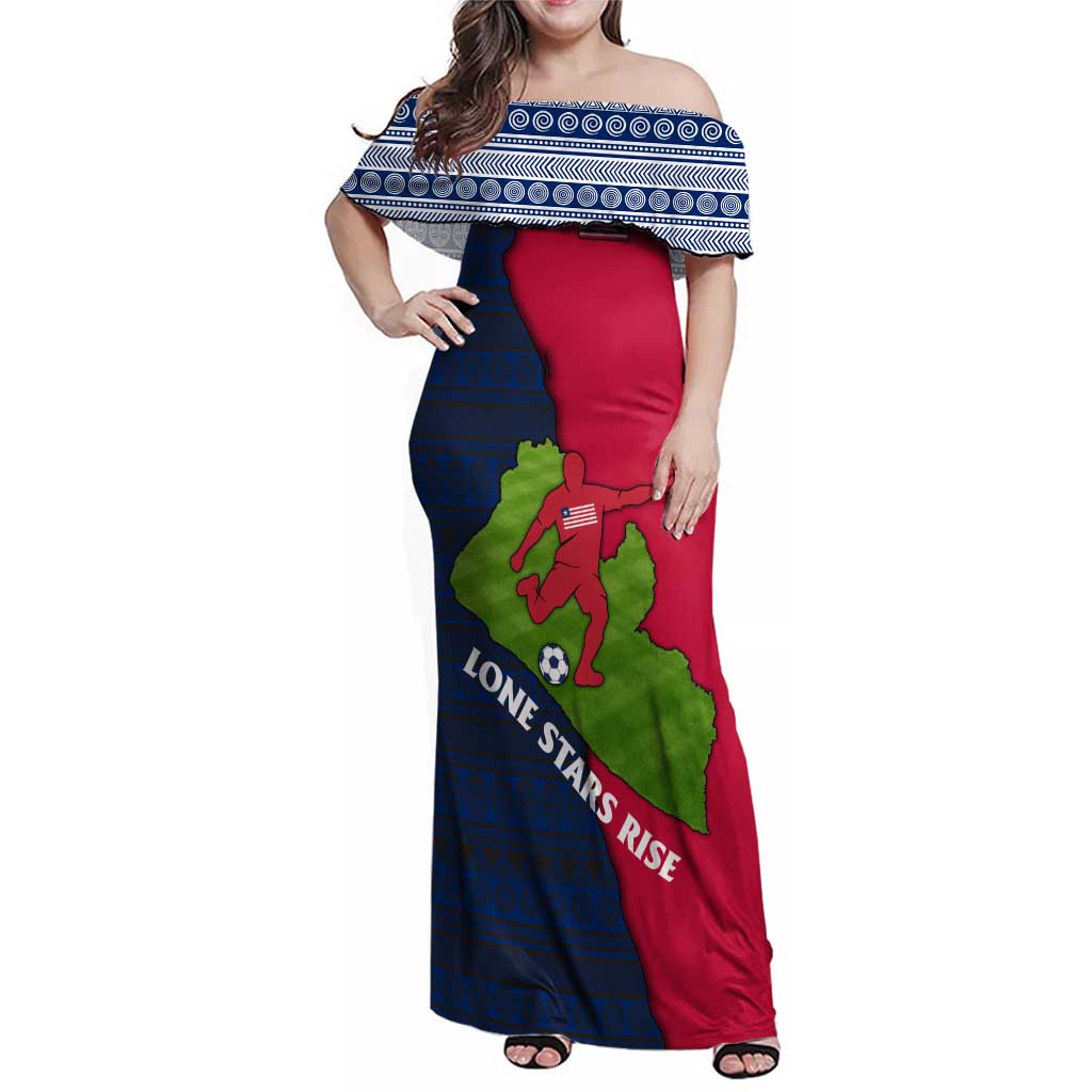 Liberia Lone Stars Rise Football Family Matching Off Shoulder Maxi Dress and Hawaiian Shirt with Map Graphic and National Flag Design