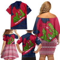 Liberia Lone Stars Rise Football Family Matching Off Shoulder Short Dress and Hawaiian Shirt with Map Graphic and National Flag Design