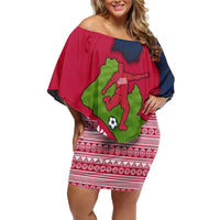 Liberia Lone Stars Rise Football Family Matching Off Shoulder Short Dress and Hawaiian Shirt with Map Graphic and National Flag Design