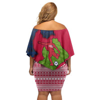 Liberia Lone Stars Rise Football Family Matching Off Shoulder Short Dress and Hawaiian Shirt with Map Graphic and National Flag Design