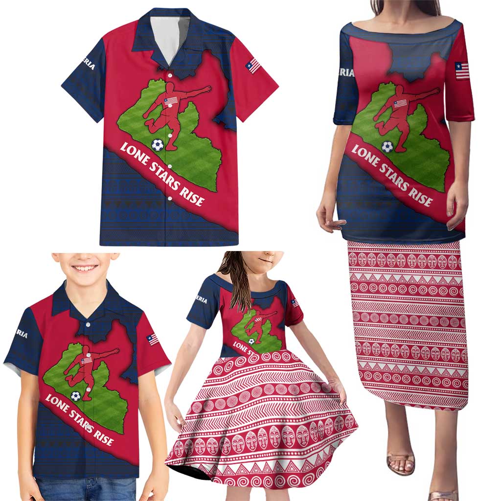 Liberia Lone Stars Rise Football Family Matching Puletasi and Hawaiian Shirt with Map Graphic and National Flag Design