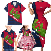 Liberia Lone Stars Rise Football Family Matching Short Sleeve Bodycon Dress and Hawaiian Shirt with Map Graphic and National Flag Design