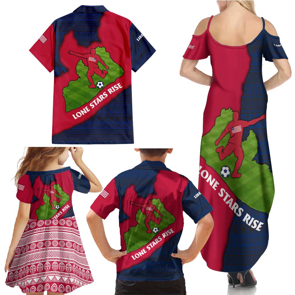 Liberia Lone Stars Rise Football Family Matching Summer Maxi Dress and Hawaiian Shirt with Map Graphic and National Flag Design