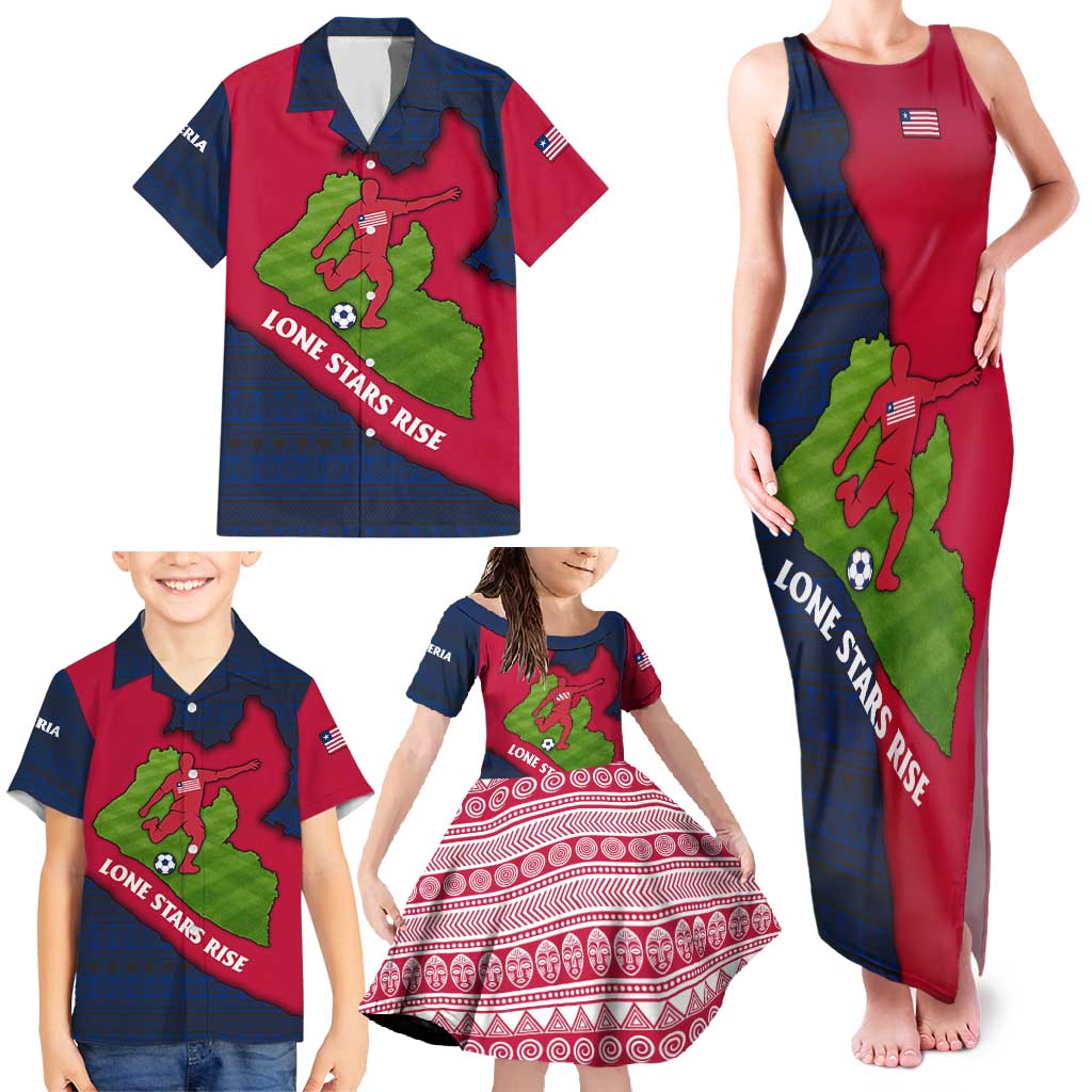 Liberia Lone Stars Rise Football Family Matching Tank Maxi Dress and Hawaiian Shirt with Map Graphic and National Flag Design