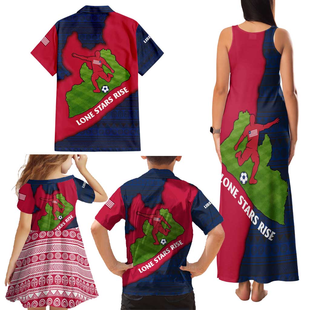 Liberia Lone Stars Rise Football Family Matching Tank Maxi Dress and Hawaiian Shirt with Map Graphic and National Flag Design