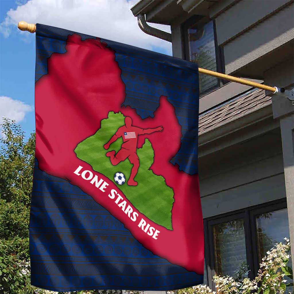 Liberia Lone Stars Rise Football Garden Flag with Map Graphic and National Flag Design