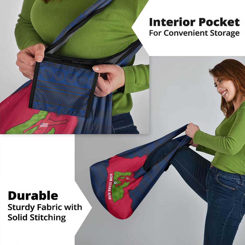 Liberia Lone Stars Rise Football Grocery Bag with Map Graphic and National Flag Design