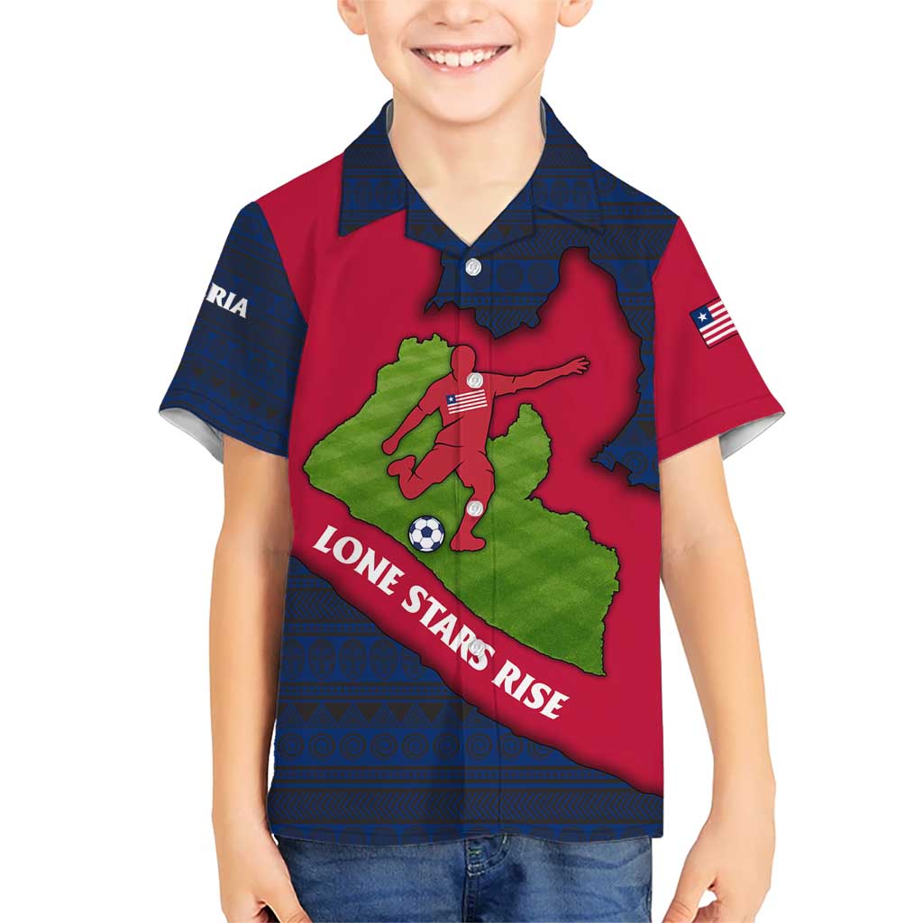 Liberia Lone Stars Rise Football Kid Hawaiian Shirt with Map Graphic and National Flag Design