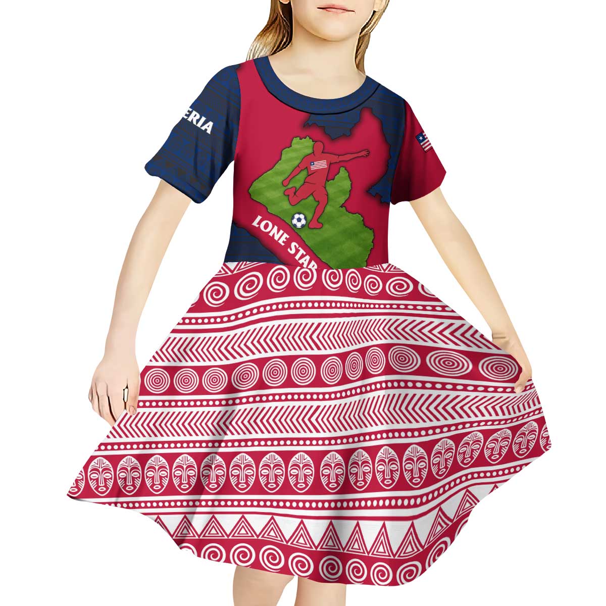 Liberia Lone Stars Rise Football Kid Short Sleeve Dress with Map Graphic and National Flag Design