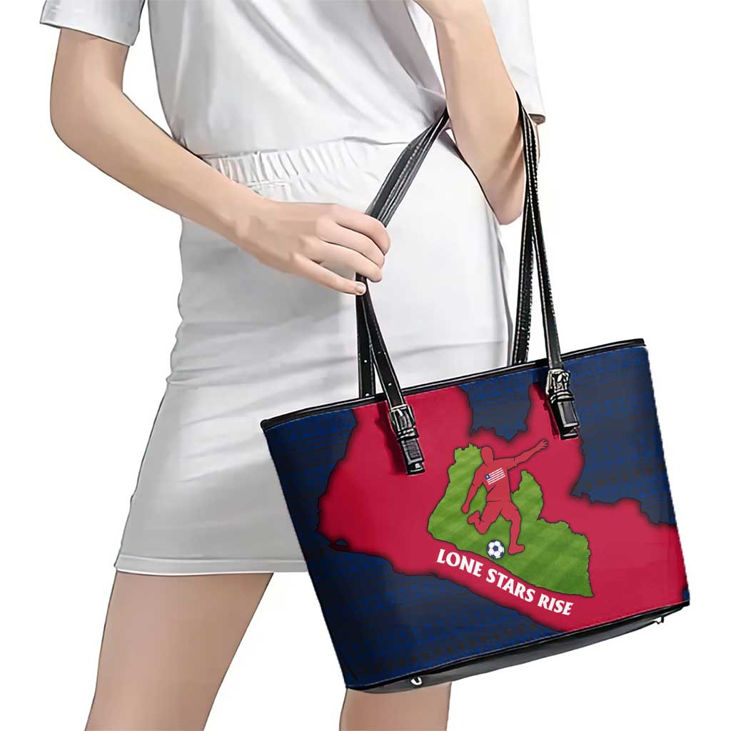 Liberia Lone Stars Rise Football Leather Tote Bag with Map Graphic and National Flag Design