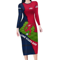 Liberia Lone Stars Rise Football Long Sleeve Bodycon Dress with Map Graphic and National Flag Design