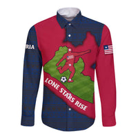 Liberia Lone Stars Rise Football Long Sleeve Button Shirt with Map Graphic and National Flag Design
