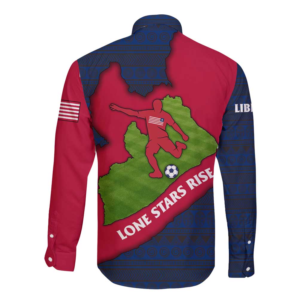 Liberia Lone Stars Rise Football Long Sleeve Button Shirt with Map Graphic and National Flag Design