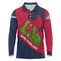 Liberia Lone Stars Rise Football Long Sleeve Polo Shirt with Map Graphic and National Flag Design
